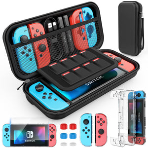 HEYSTOP Switch Case Compatible with Nintendo Switch, 12 in 1 Accessories kit with Carrying Case, Dockable Protective Case, HD Screen Protector and 6pcs Thumb Grips Caps