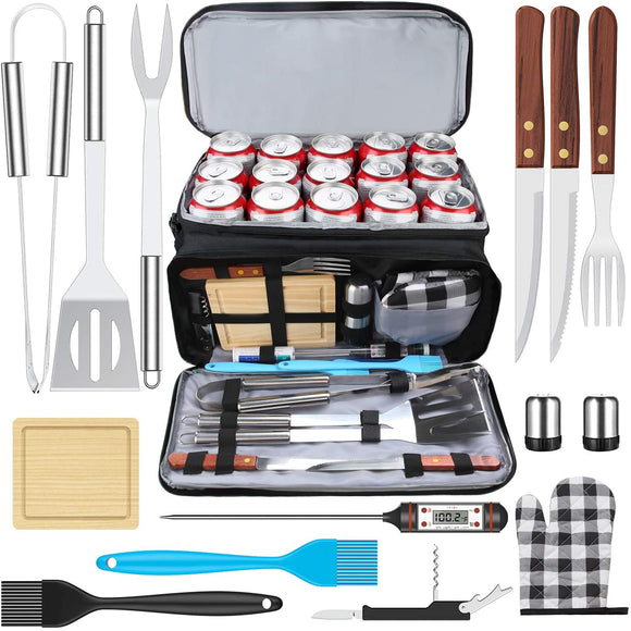 AISITIN BBQ Grill Accessories with Insulated Cooler Bag Stainless Steel Grill Utensils Set BBQ Grilling Accessories BBQ Tool Set