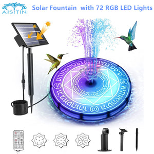 AISITIN Solar Fountain, Solar Bird Bath Fountains with 72 RGB LED Lights &amp; 6 Lighting Modes 3600mAh Battery with Remote for Pond