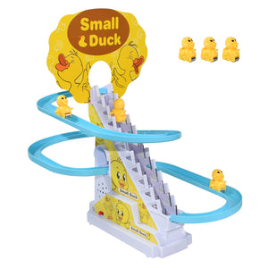 DIY Rail Racing Track Electric Small Duck Climbing Stairs  Toys Music Roller Coaster Toy For Kids Gift